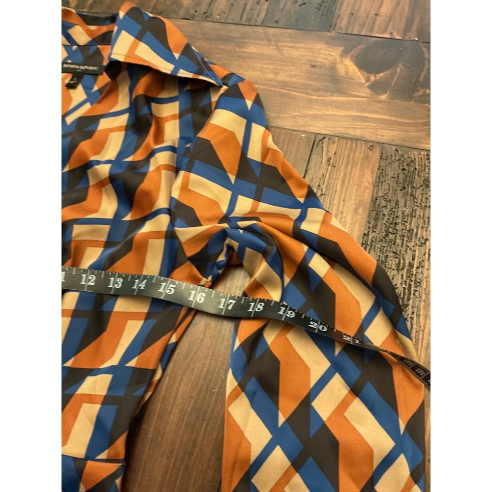 Banana Republic Geometric Satin Mini Wrap Dress Long Sleeve VNeck Women's Size 2 - Picture 4 of 6